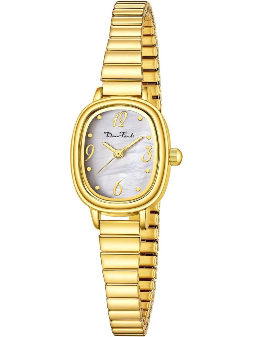 Women’s Gold White Shell Petite Rectangular Reader Stainless Steel Band Watch